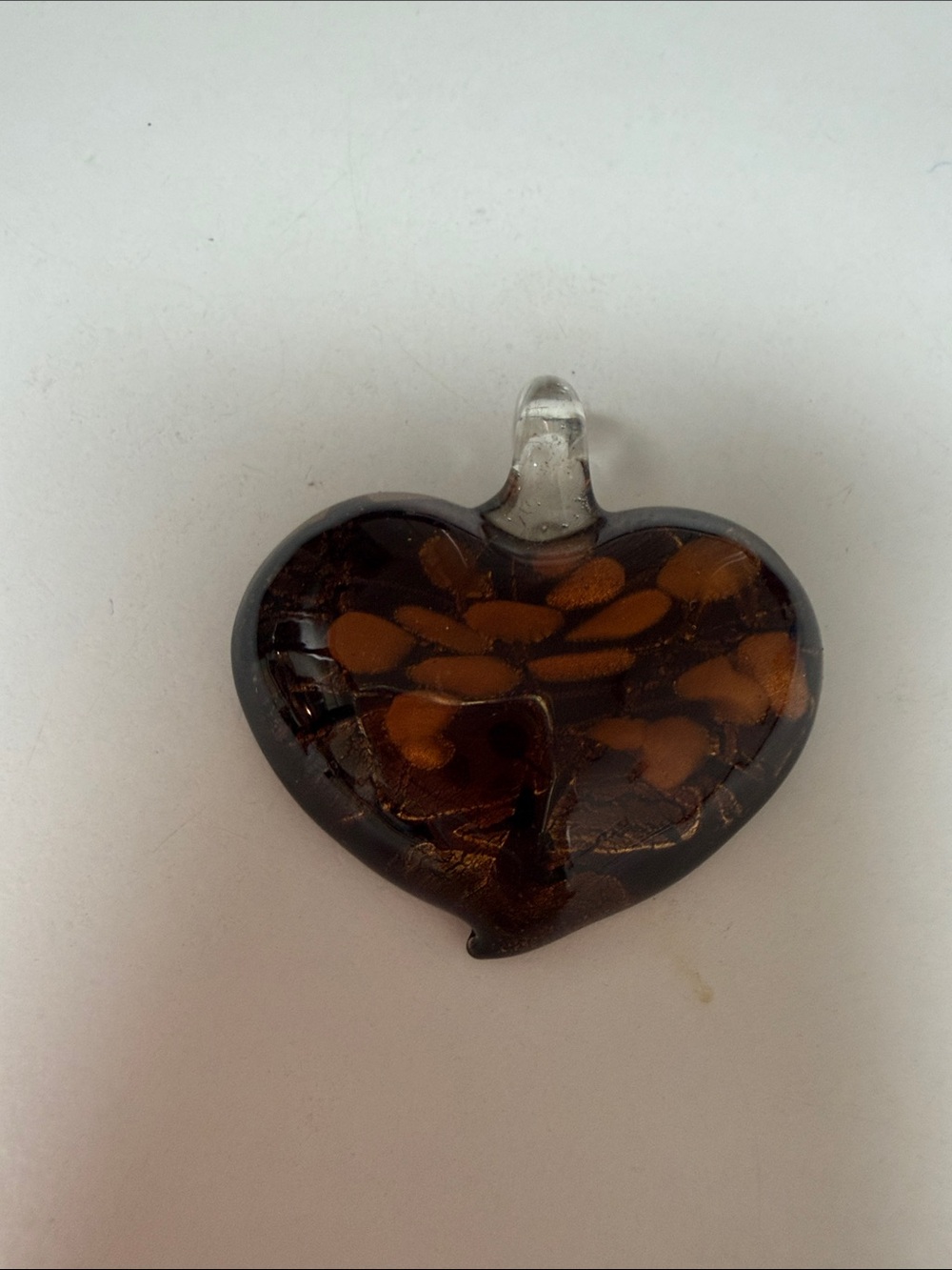 Source Unknown Brown and Amber Heart Glass Pendant Necklace